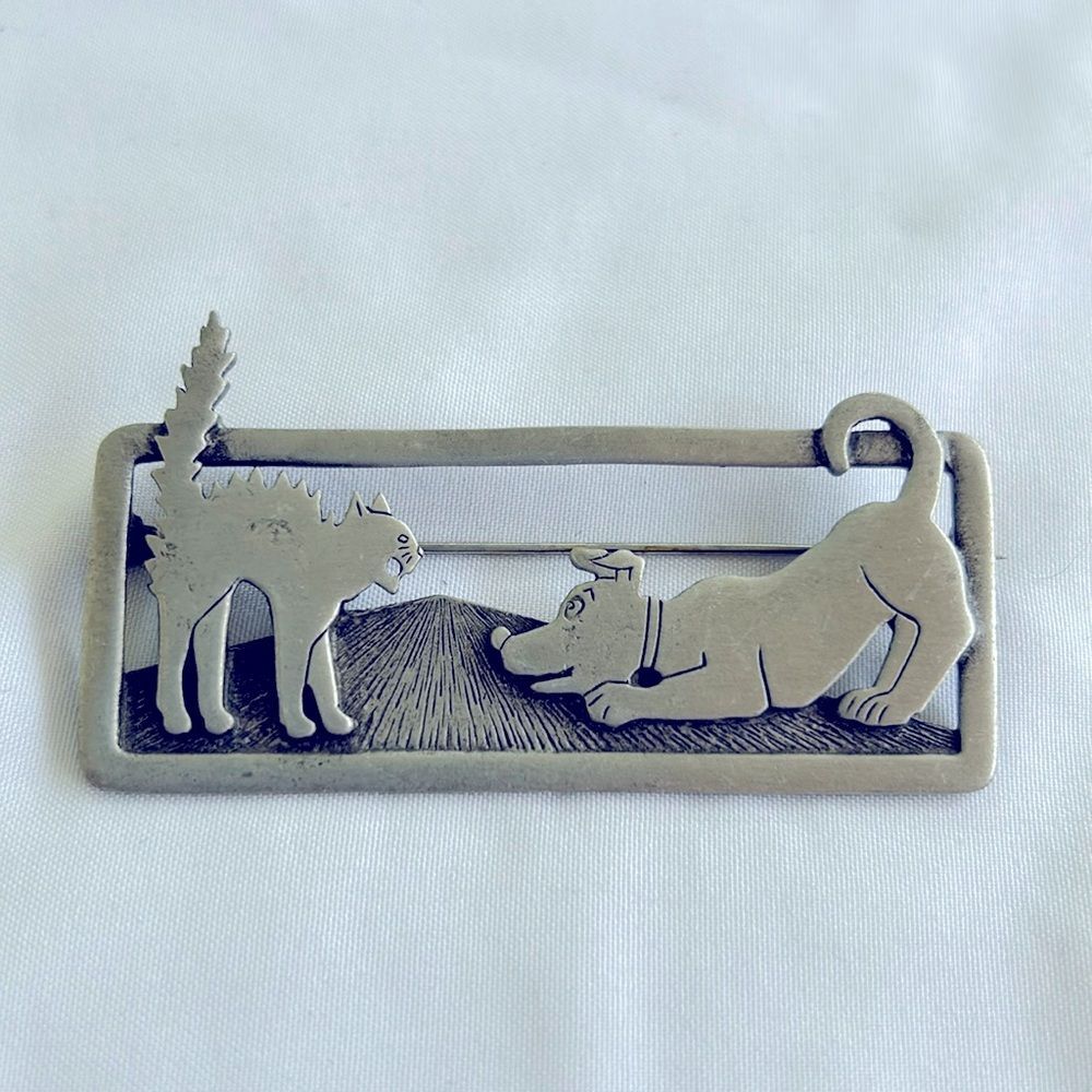 Vintage JJ Signed Cat and Dog Brooch